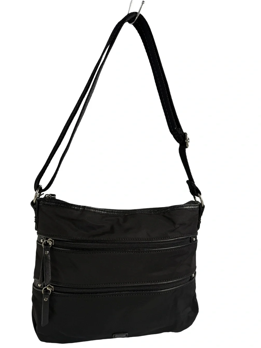Black Nylon Crossbody Bag with Multiple Zipper Pockets